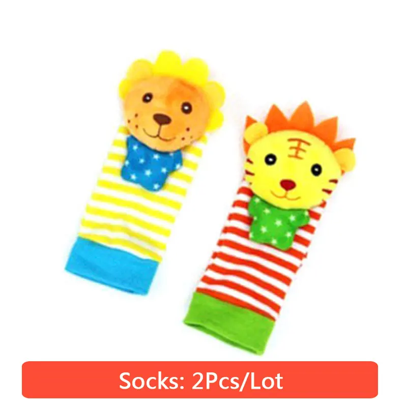 2Pcs Socks Детские игрушки для детей 0-3 лет, детские погремушки игрушки, носки с животными, ремешок на запястье+ погремушка, детские носки для ног, детские носки с ремешком на запястье - Цвет: 2Pcs Socks