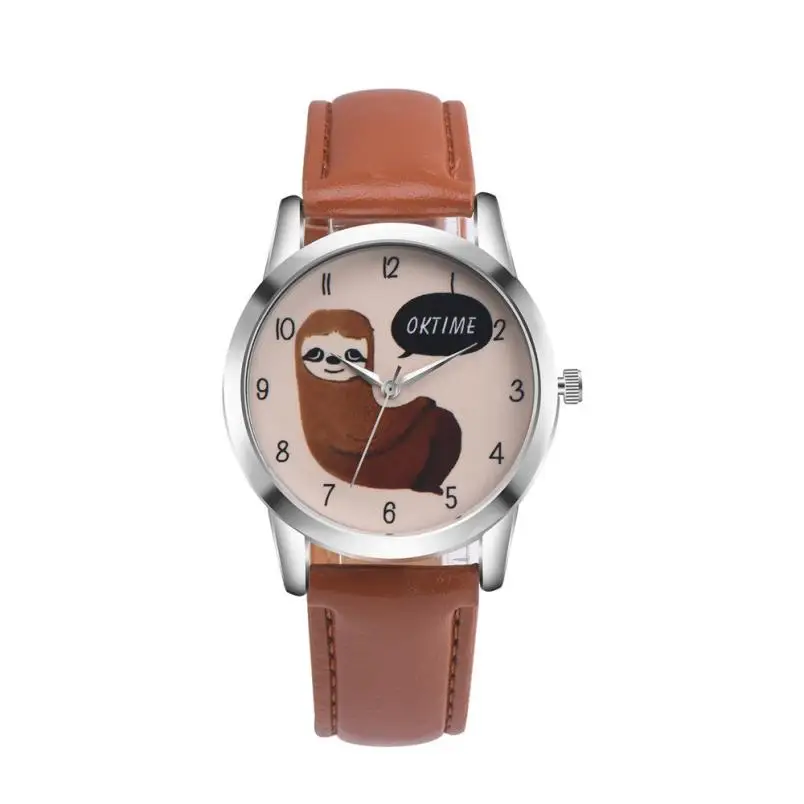 Хорошего качества OKTIME Ретро мультфильм Koala дизайн кожаный ремешок Аналоговый