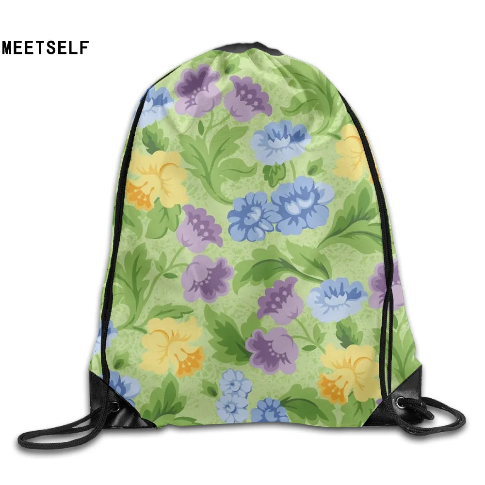 MEETSELF 3D Print Colorful Cartoon Flowers Shoulders Bag Women Fabric Backpack Girls Beam Port Drawstring Dust Storage Bags|fabric backpack|backpack