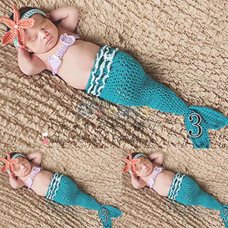 Милая вязаная вручную крючком одежда теплая шерстяная Русалка для малышей сто