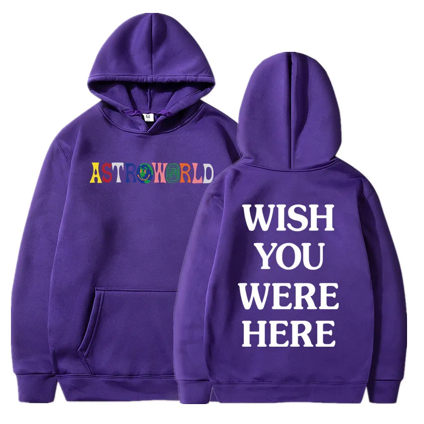 Purple155-157 Трэвисс Скотт ASTROWORLD WISH YOU WAS HERE толстовки модные буквы ASTROWORLD Толстовка уличная Мужская Женская пуловер Толстовка - Цвет: Purple155-157
