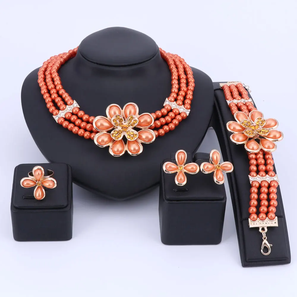 OUHE набор ювелирных изделий золотого цвета с искусственным жемчугом для женщин