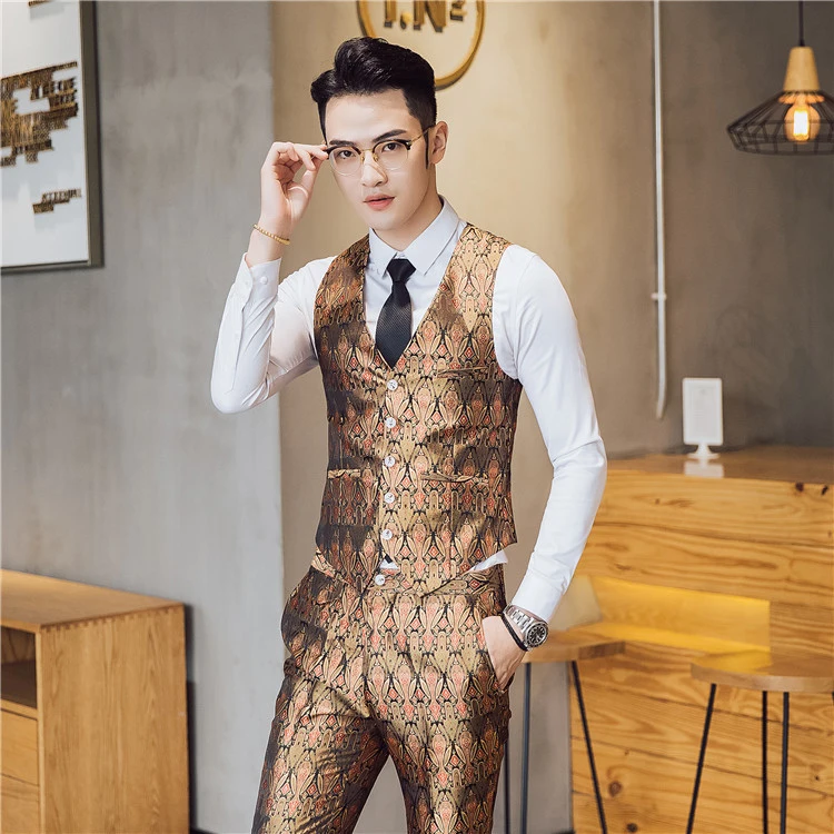 Фирменный приталенный повседневный костюм Terno Masculino 3 шт./2 шт., мужской роскошный костюм с новым рисунком, костюмы с одной пуговицей, сценический смокинг 3XL-M