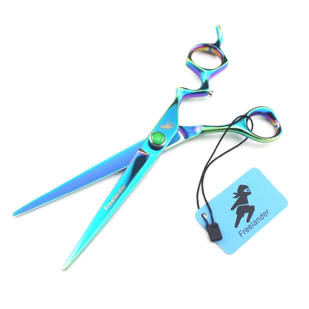 

7inch Green Plating Pet Hair Cutting Scissor Curved Handle Personality Barber Hair Curring Scissor Professional Hairdressing