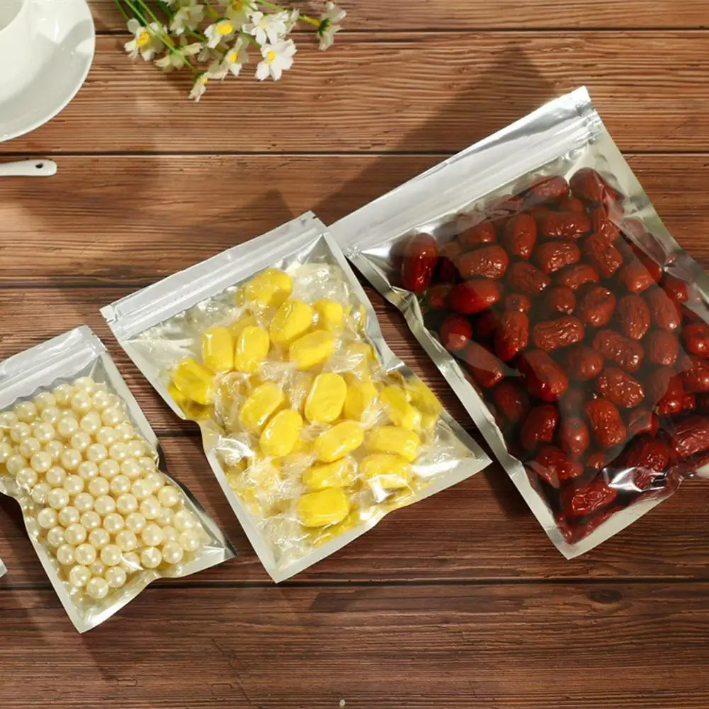

100PCS Aluminum Plated Translucent Self Sealing Food Packaging Plastic Bag Aluminum Foil Zipper Bag Food Storage Bag