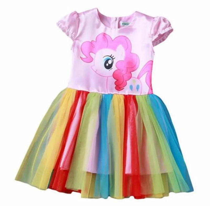 New Girls Rainbow Unicorn Dress Carnival Party For Kids Clothes 2020 Children Cute Pony Birthday Baby Dresses | Детская одежда и