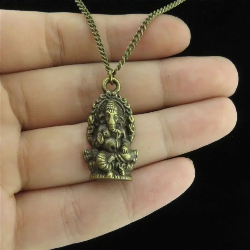 R1235 12 1 бронзовый сплав Faith Ganesha Ganesh кулон короткая цепь крупное ожерелье 18