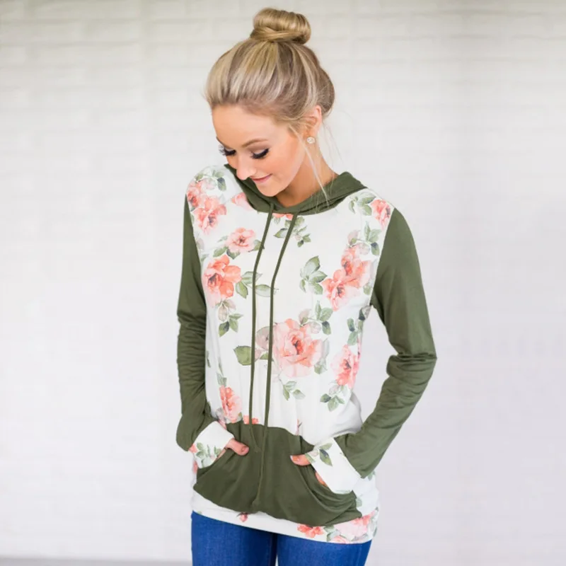 VITIANA Women Casual Pullover Hoodies Female Autumn Floral Print Fashion Sweatshirt Long Sleeve Hooded Pockets Womens Pullovers | Женская