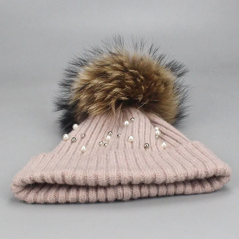 В горошек и со стразами женские головные уборы Skullies Beanies с меховой вязаный шарик