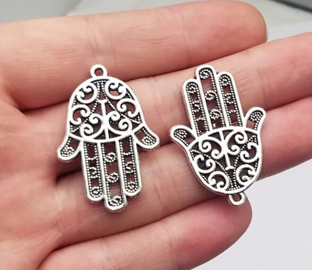 10 шт./лот-38x24 мм посеребренные/Бронзовые Подвески для рук hamsa с античным покрытием