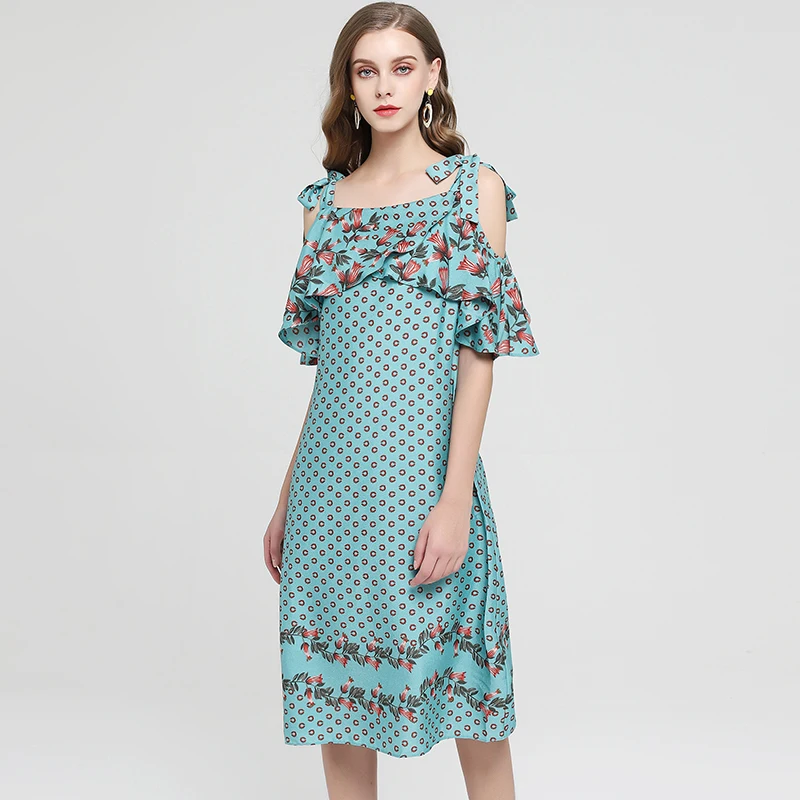 Новое летнее милое платье на бретельках с принтом для женщин модное