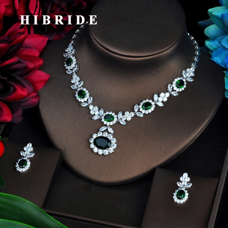 Роскошные комплекты ювелирных украшений HIBRIDE с зеленым кубическим цирконием для