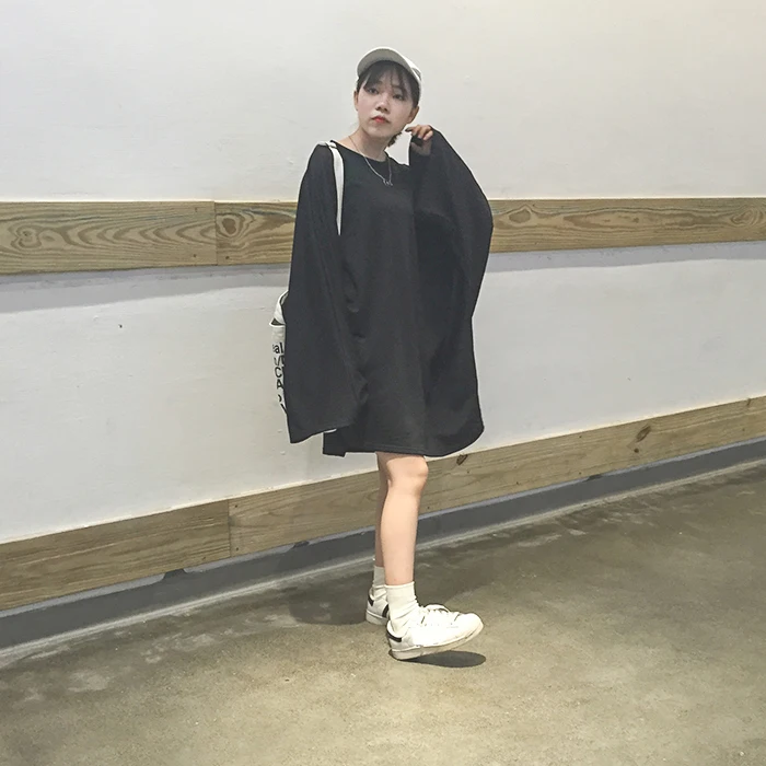 Женские топы тройники новые корейские Блузы Ulzzang женские Harajuku с длинным рукавом летучая мышь цветные футболки размера плюс свободная белая футболка