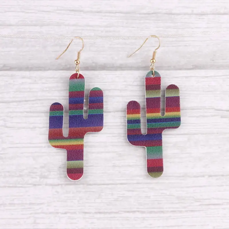 Модные трендовые весенне летние шикарные кожаные Висячие Серьги С КАКТУСОМ