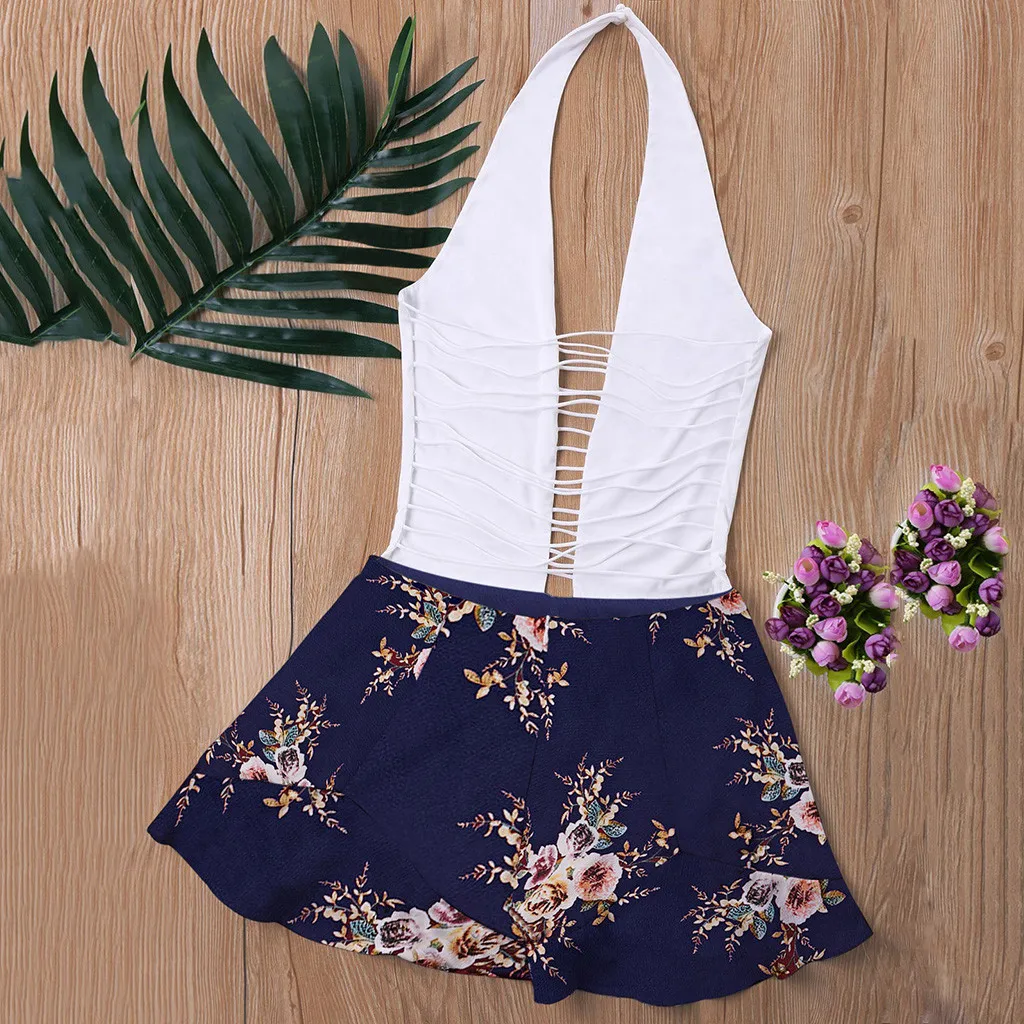 Летний модный женский сексуальный комбинезон с глубоким V образным вырезом и