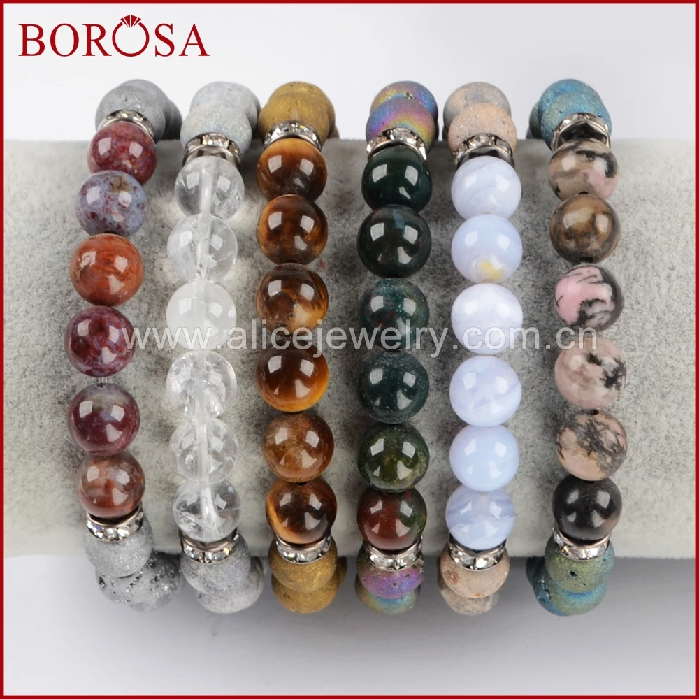 BOROSA 10 шт. гальваническое покрытие 8 мм Титан Druzy &amp Браслеты с бусинами из