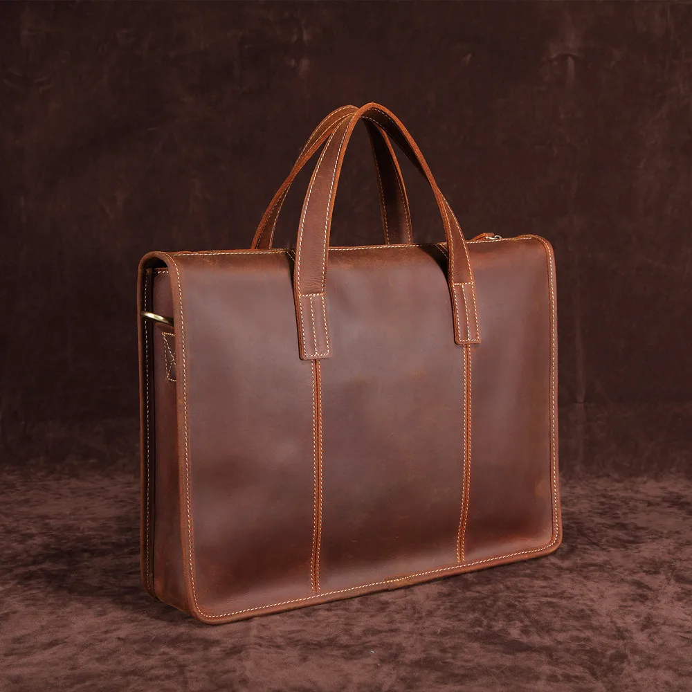 Ретро кожаный мужской большой портфель сумка для ноутбука Crazy Horse Skin 13 дюймов