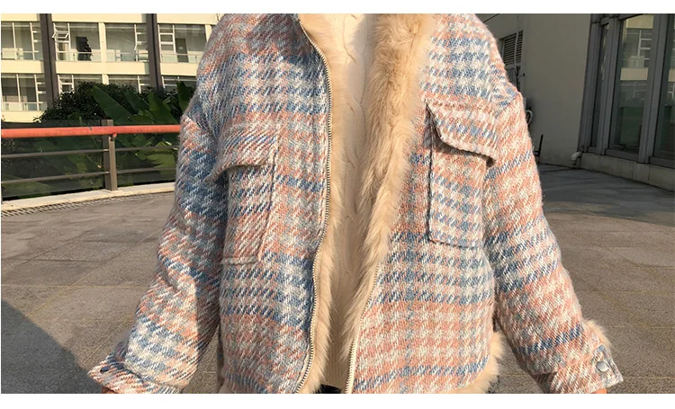 Женская парка из искусственного меха, мода, Двусторонняя одежда, теплое зимнее шерстяное пальто в клетку, Женская куртка с поясом, парки, mujer invierno