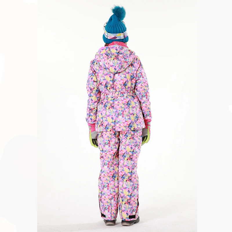 2019 Winter Skiing Suits for Girls Fleece Hooded Children Clothing Sets Outdoor Windproof Kids Snow Outfits Floral Clothes | Спорт и