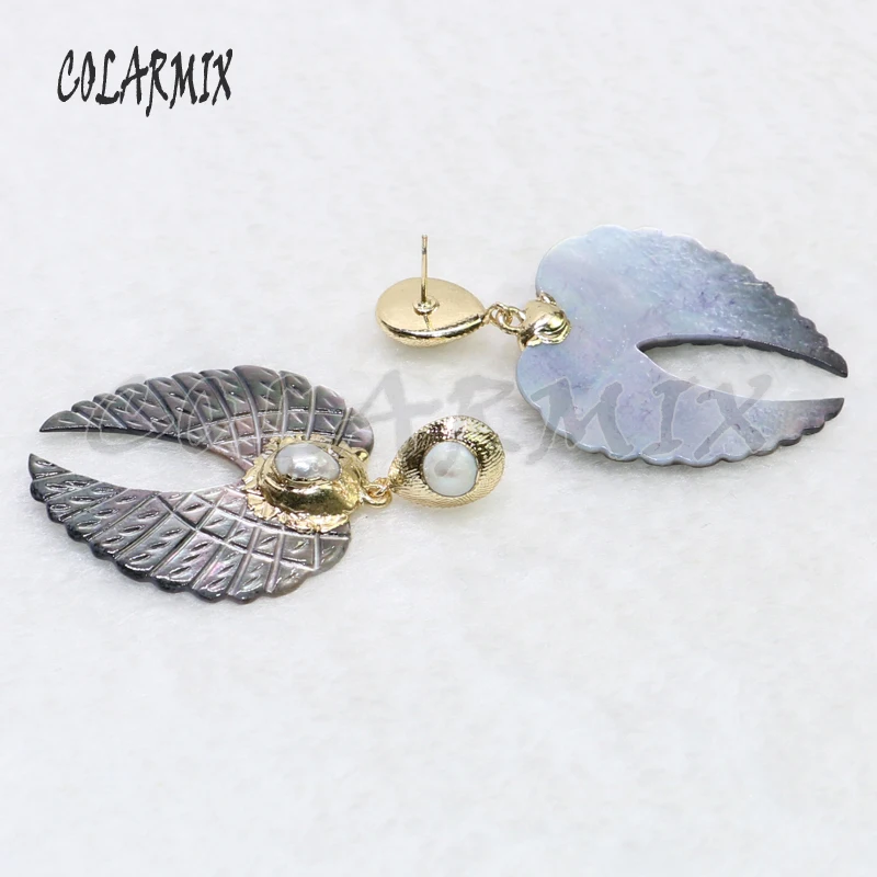 2Pairs Wing shape shell earrings gift for lady gray shells natural jewelry 9027 | Украшения и аксессуары