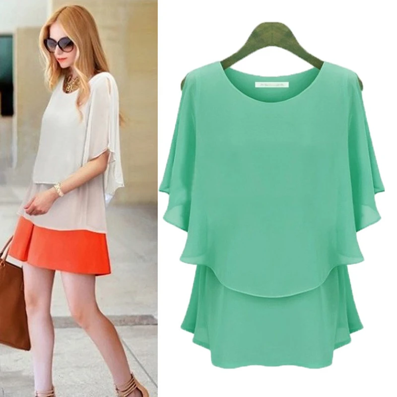 SIMPVALE Летняя мода 4xl 5xl Плюс Размеры женская одежда Tops короткий рукав шифон большие