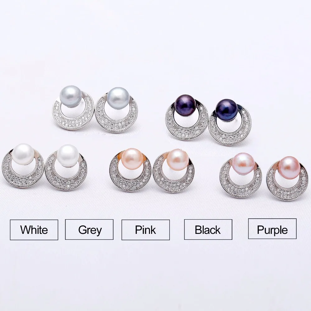 DAIMI Women Shiny 6-7mm Natural Pearl Earrings 925 Sterling Silver Studs For Many Colors Brand Fine Jewelry | Украшения и