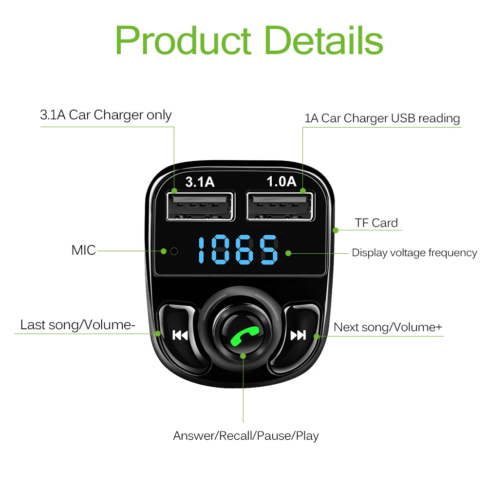 Супер Bluetooth автомобильный комплект громкой связи множество fm передатчик MP3 Player 5 В