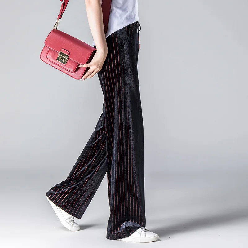 Женские Модные полосатые брюки с эластичной резинкой на шнурке свободные