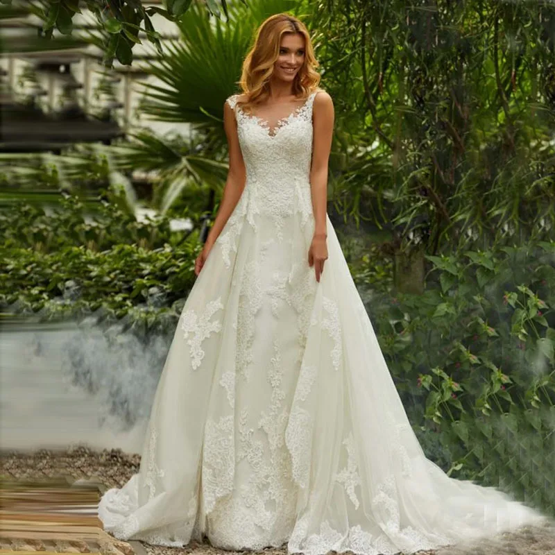 Eightale Винтаж Свадебные платья 2019 с О образным вырезом богемные из тюля кружевной