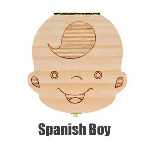 spanish boy Коробка для зубов, португальский/Турецкий/голландский/Греческий/английский текстовый органайзер, коробка для хранения молочных зубов, деревянная коробка для выпавших детских зубов для мальчиков и девочек - Цвет: spanish boy