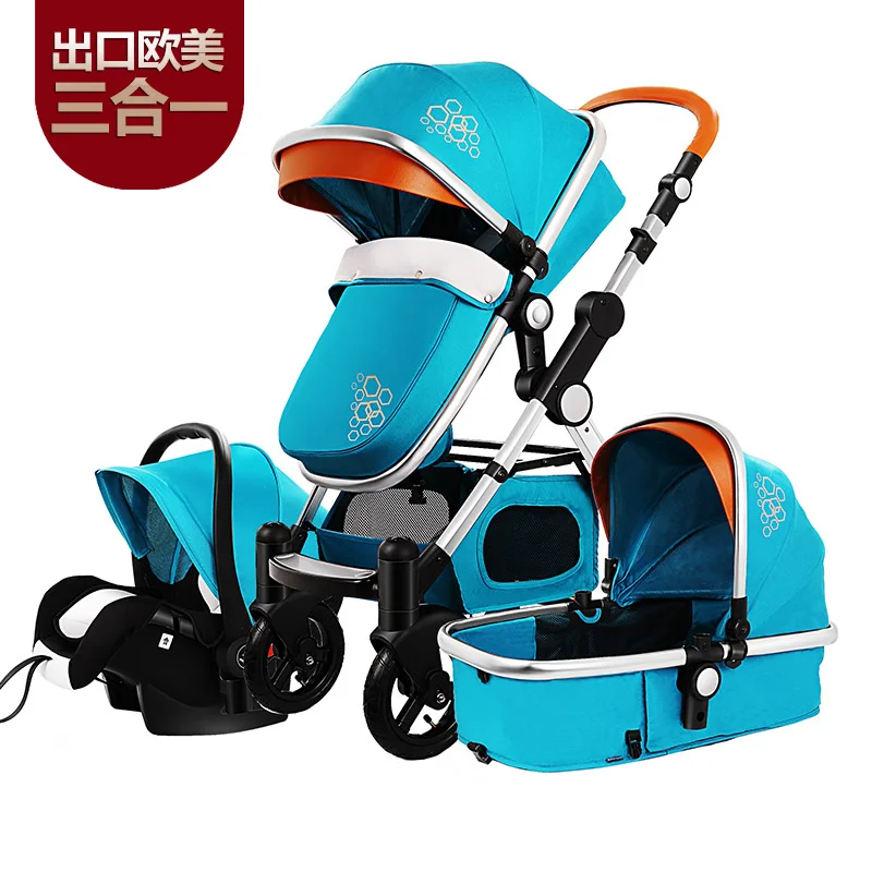 blue 3 in 1 Высокая пейзаж детская коляска золотой ребенок 3 в 1 портативная складная Коляска 2 в 1 Роскошная коляска - Цвет: blue 3 in 1