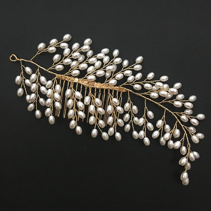 Женская свадебная тиара повязка на голову с жемчужинами и листьями свадебные