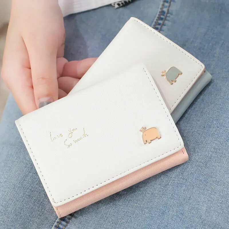 Милый женский короткий кошелек из искусственной кожи классический клатч в три