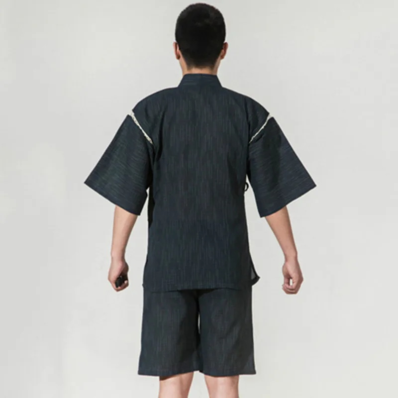 Летнее тонкое Полосатое традиционное японское кимоно для мужчин Seersuckers Yukata мужской банный халат кимоно сценическая футболка с Самураем