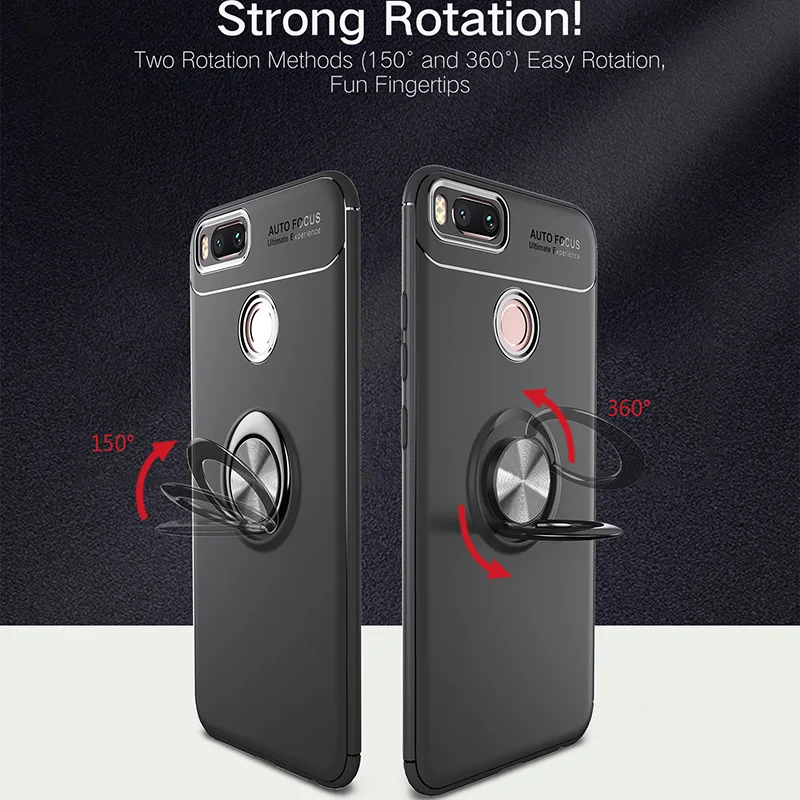 Shockproof 360 Megnetic Metal Holder Stand Finger Ring Case For Xiaomi Mi A1 A2 6 MiA2 Matte Soft Rubber Gel TPU Fundas |