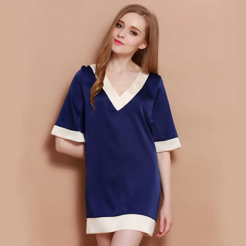 

Women Sexy Sleepshirt Night Gown Satin Sleep Shirt Short Sleeve Home Clothes V-neck Night Shirt Summer Sleep Wear Night Wear