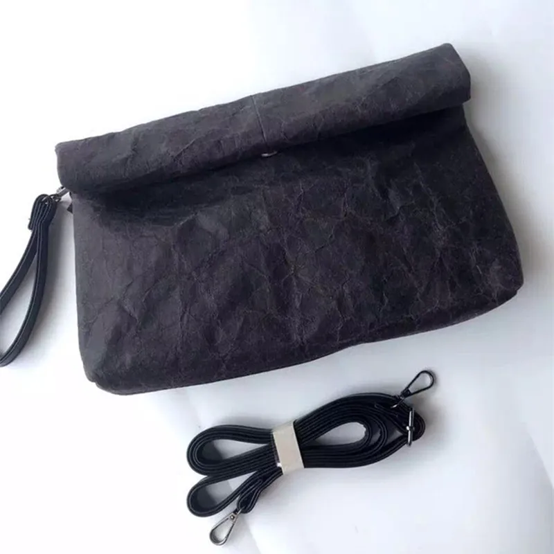 Женская сумка клатч из крафт бумаги винтажная мессенджер через плечо черного