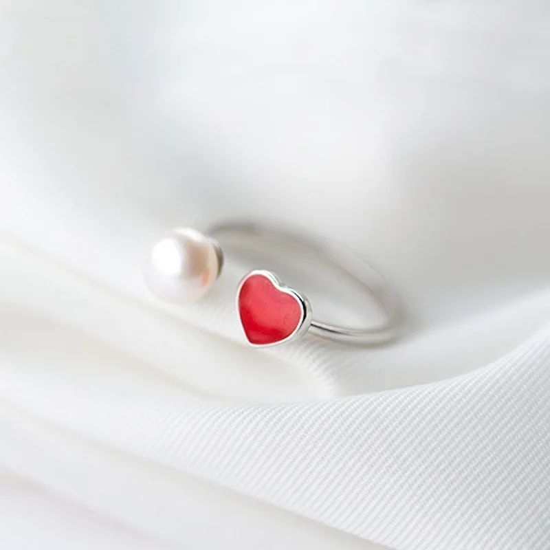 Trusta 100% 925 Sterling Silver Fashion Women Red Heart Artificial Pearls Rings Size 5 6 7 Wonderful Gift For Girls Lady's DS818 |