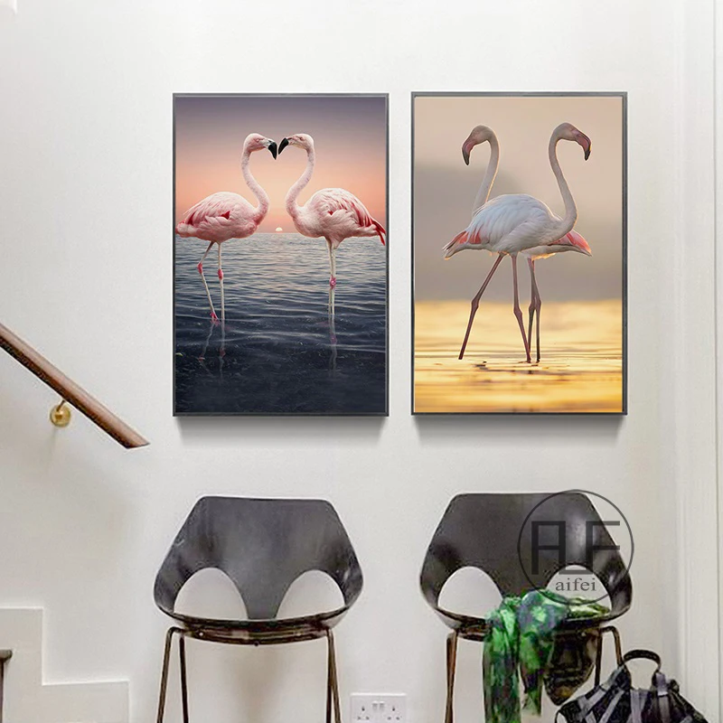 Нордическое украшение дома искусство плакат минималистический любовь фламинго морской пейзаж холст животных картины для гостиной спальни.