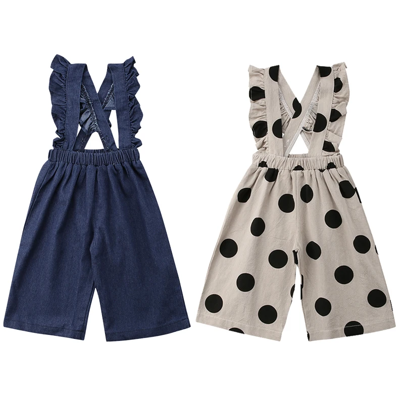 Модный новый джинсовый комбинезон для маленьких девочек с широкими штанинами в