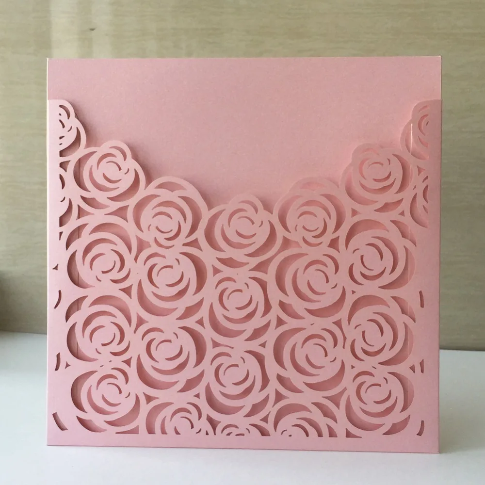 100 шт. лазерная резка розы дизайн свадебные приглашения открытка жемчужная