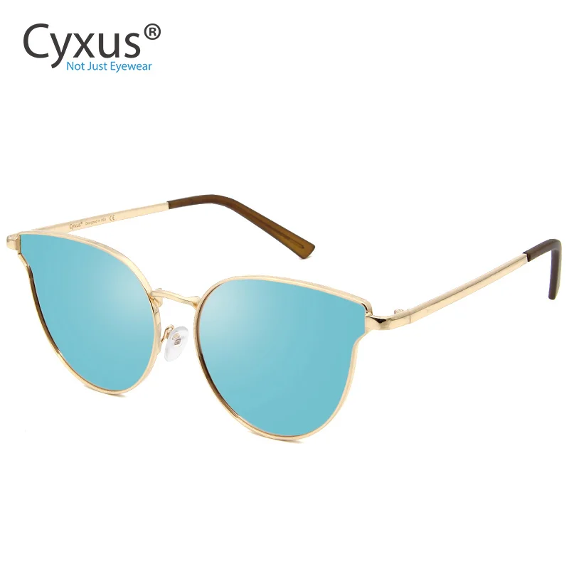 Синий Cyxus UV400 кошачьи глаза поляризованные солнцезащитные очки унисекс, металлические оправы винтажные очки ретро для wo мужчин/мужчин-1817 - Цвет линз: Синий
