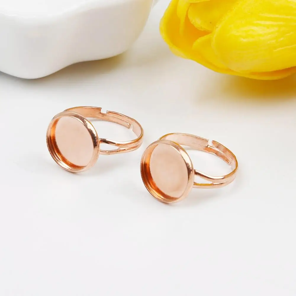 Rose gold 10 шт. простое регулируемое пустое кольцо база подходит для 12 мм кабошонов лоток для Настройки камеи поставки DIY кольцо бижутерия фурнитура изготовление - Цвет: Rose gold