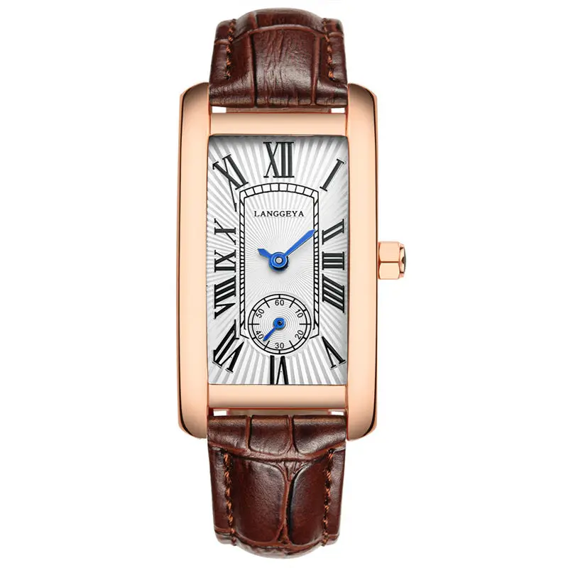 Lady Brown goldwhite Модные мужские женские кварцевые часы Прямоугольные деловые часы для пары мужские Ретро кварцевые наручные часы из натуральной кожи - Цвет: Lady Brown goldwhite