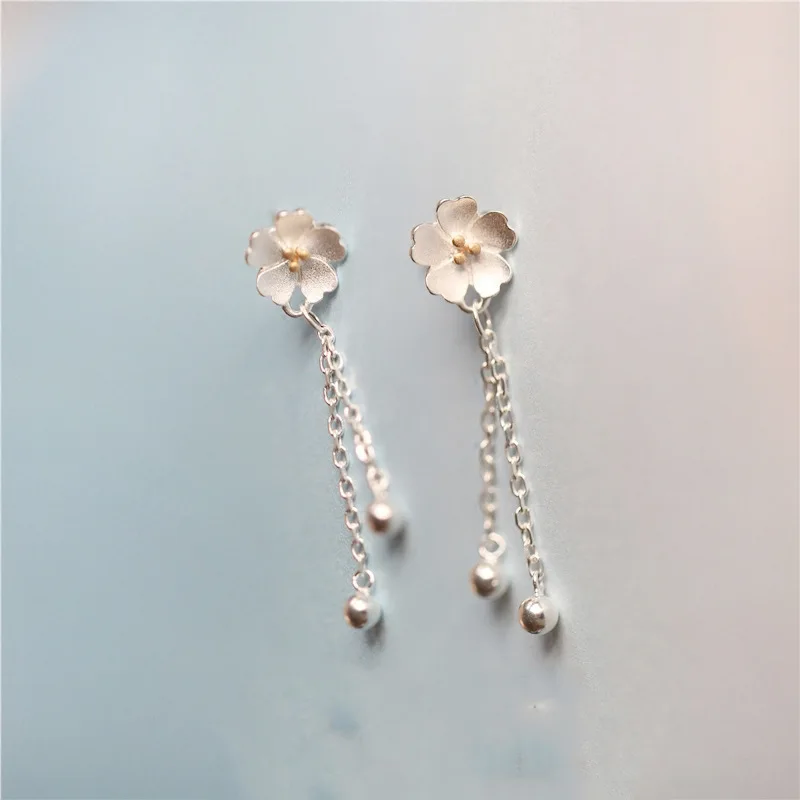 Серьги-гвоздики из серебра S925 пробы женские модные маленькие цветочные кисточки