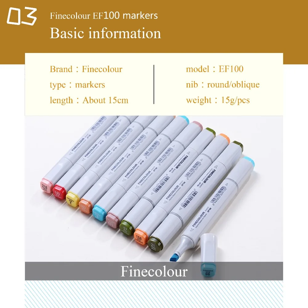 Finecolour 240 полноцветный графический эскиз художественные маркеры EF100 двойная головка на спиртовой основе кисть для рисования; ручка