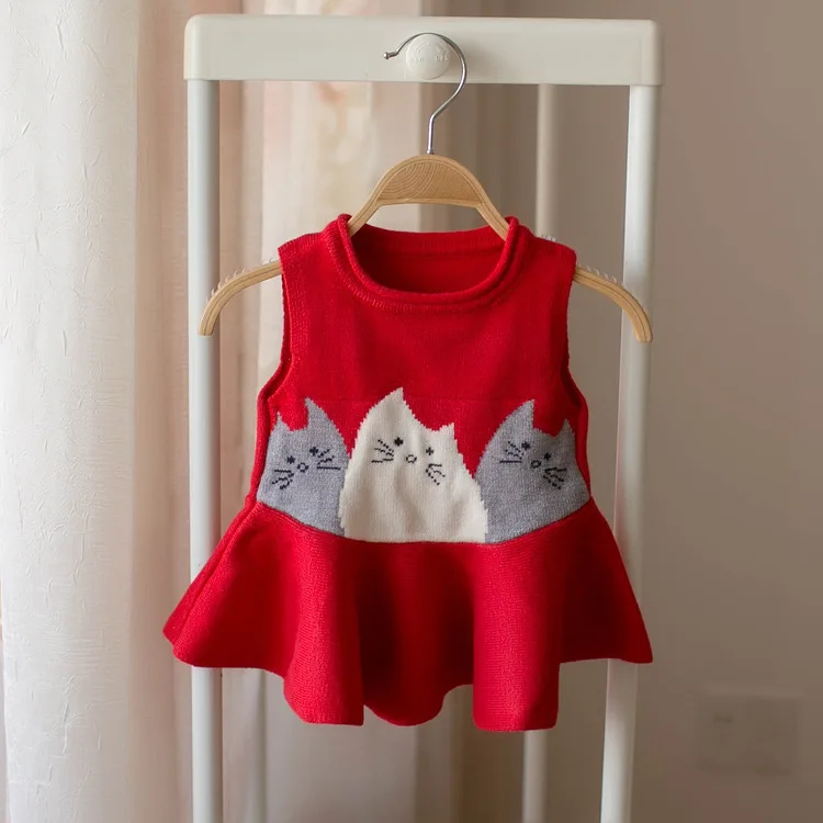 Осень 2018 Детский жилет куртки для девочек вязаный свитер с мультяшным котом