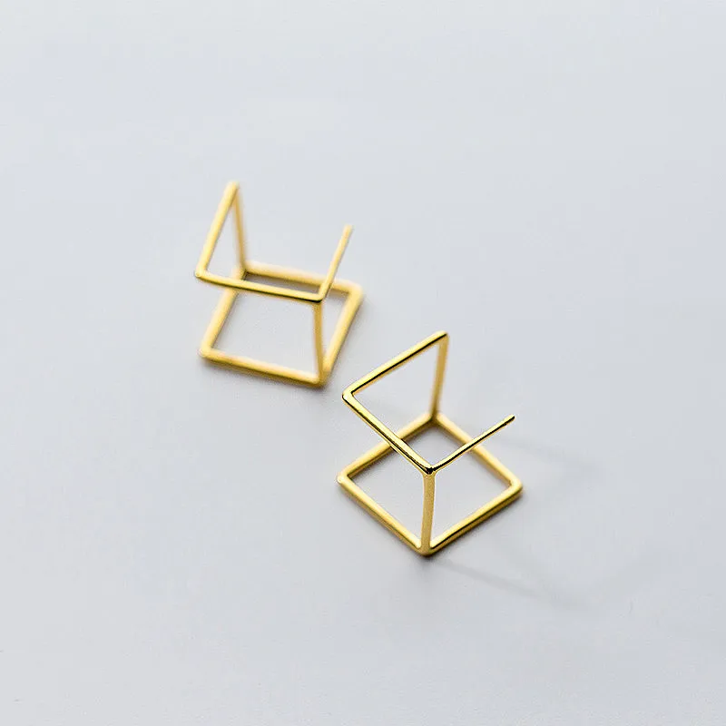 INZATT Punk MInimalist Geometric Square Hoop Earrings Charm 925 Sterling Silver Fine Jewelry For Women Personality Accessories - Цвет камня: Gold
