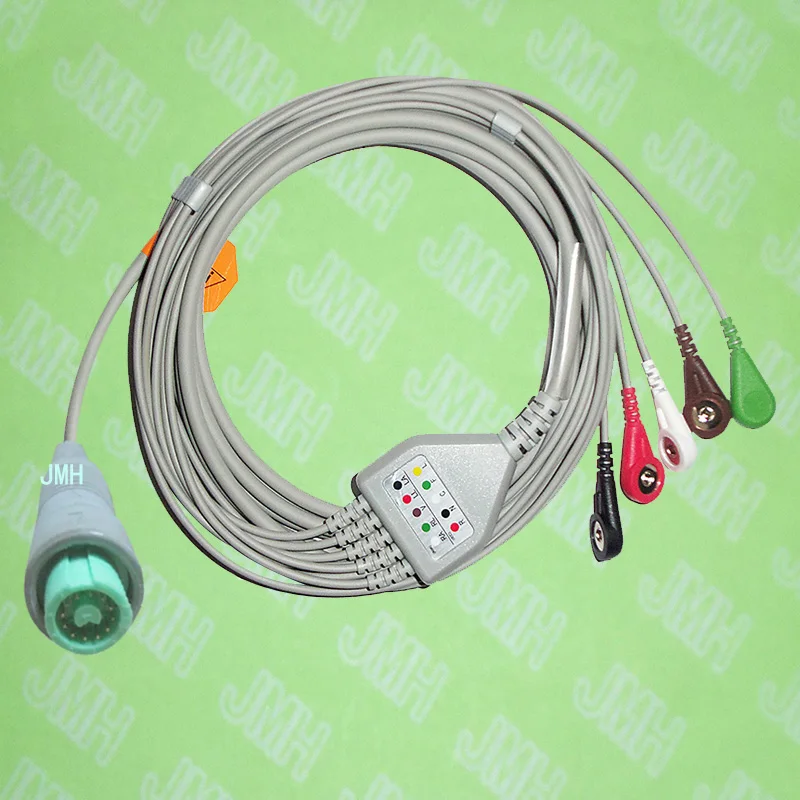 

Совместим с 12-контактным устройством Fukuda Denshi ECG, цельный 5-контактный свинцовый кабель и защелкивающийся свинцовый провод, IEC или AHA.