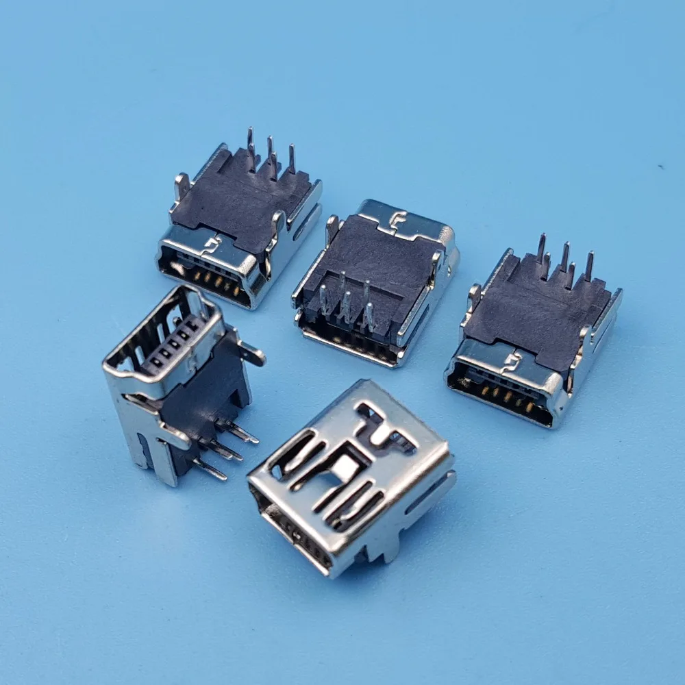 100 шт. мини USB Тип B 5Pin DIP правый угол 2 ножки гнездо PCB крепление припоя Разъем|connector